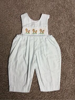 House of Hatten Baby Smocked Horse longalls in Light Blue Size 3 months